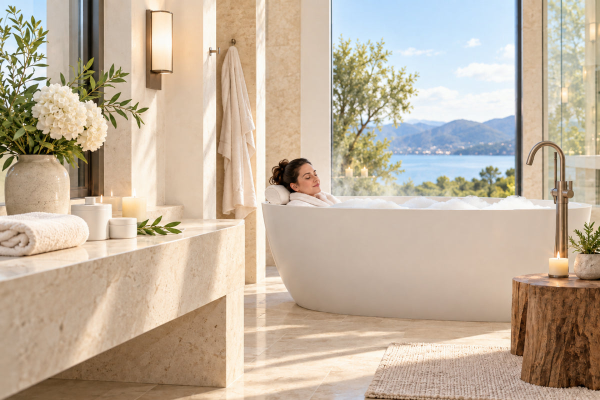 A calm, light-filled setting for the Weekend Long Bath ritual